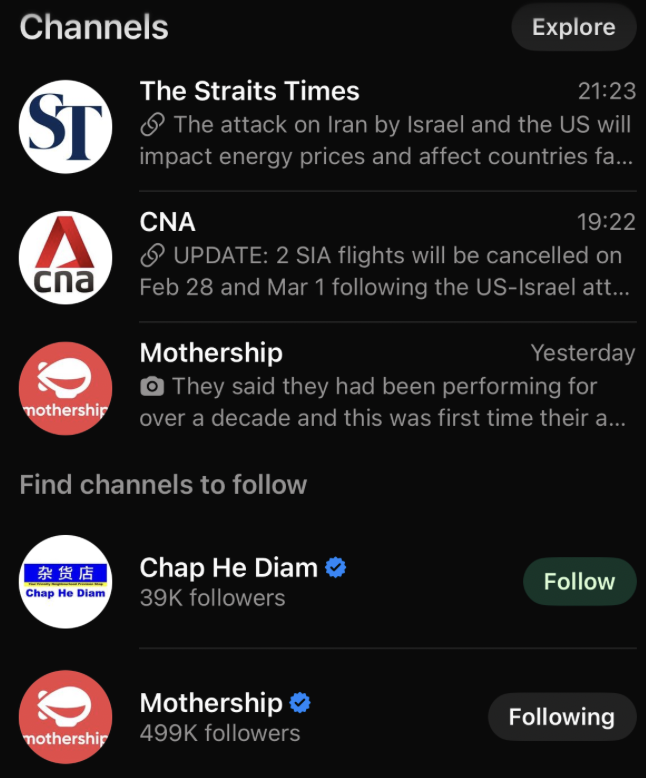 뉴스 기사에 이모티콘 반응 기능이 적용된 왓츠앱 채널 화면